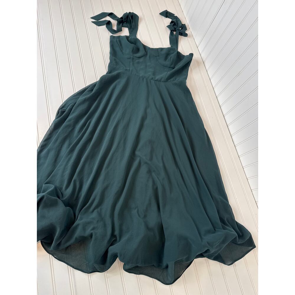 NWT Lulus Sophisticated Charisma Dark Teal Tie-Strap A-Line Midi Dress Size L - Picture 2 of 7